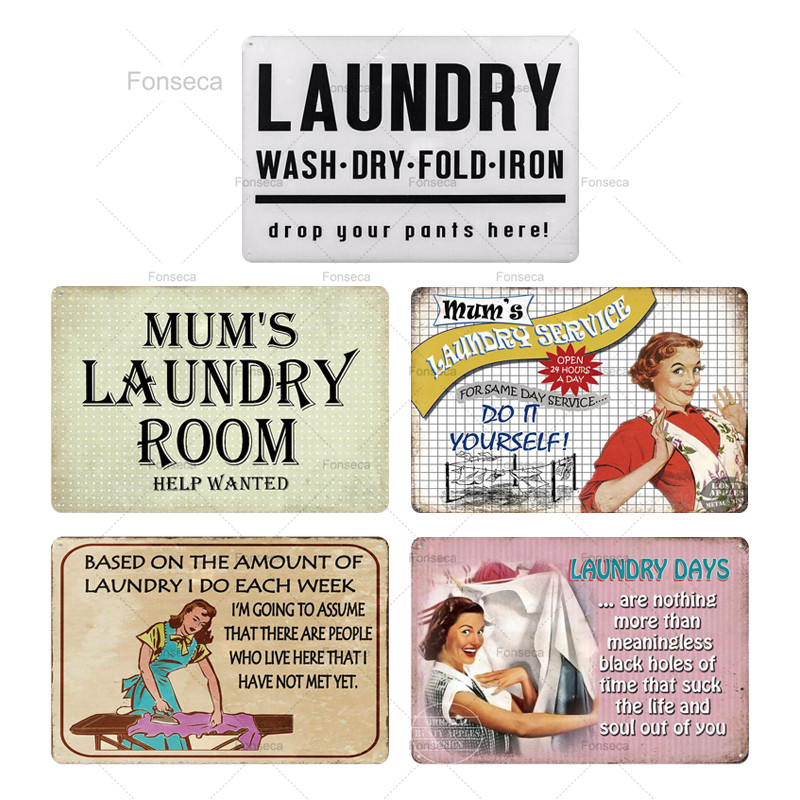 Laundry Sign Vintage Tin Plaque Metal Retro Wall Decor For Room - 4