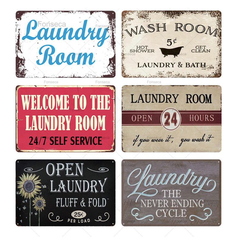 Laundry Sign Vintage Tin Plaque Metal Retro Wall Decor For Room - 5