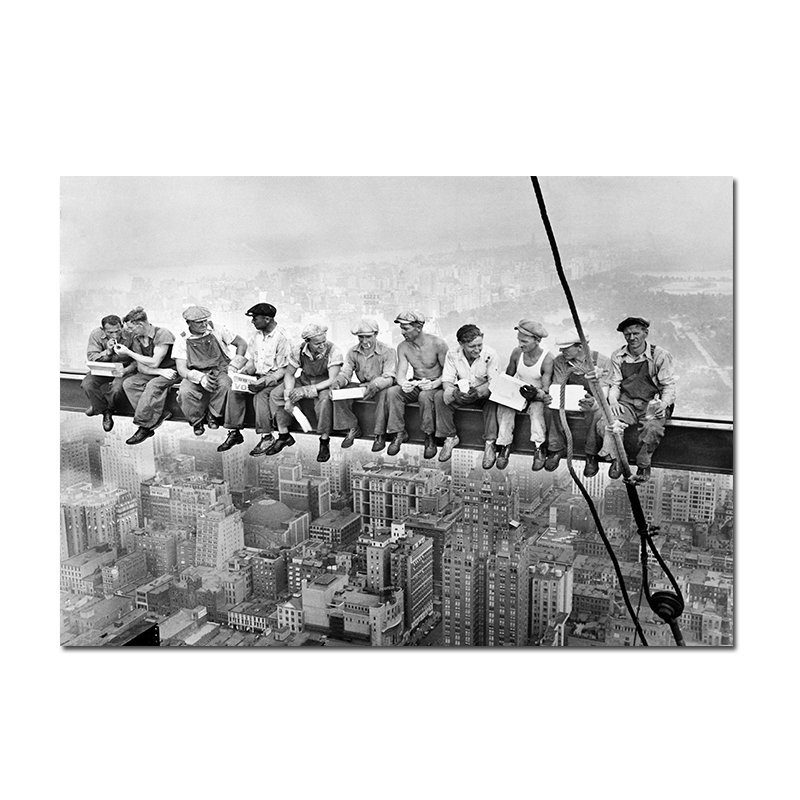 Vintage Canvas Painting Modern Home Decoration York City View Lunch On A Skyscraper Wall Art Picture Black And White Poster - 5