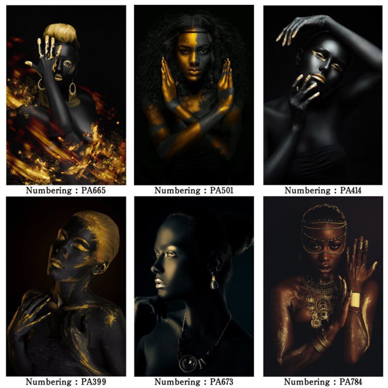 African Art Oil Canvas Gold Woman Scandi Prints - 44