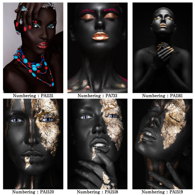 African Art Oil Canvas Gold Woman Scandi Prints - 46