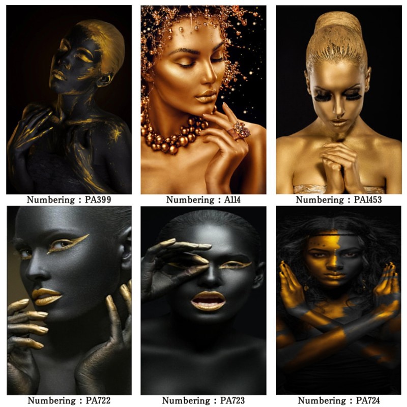 African Art Oil Canvas Gold Woman Scandi Prints - 47