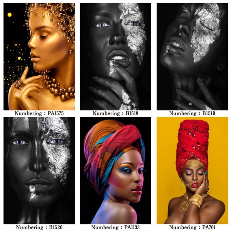 African Art Oil Canvas Gold Woman Scandi Prints - 48