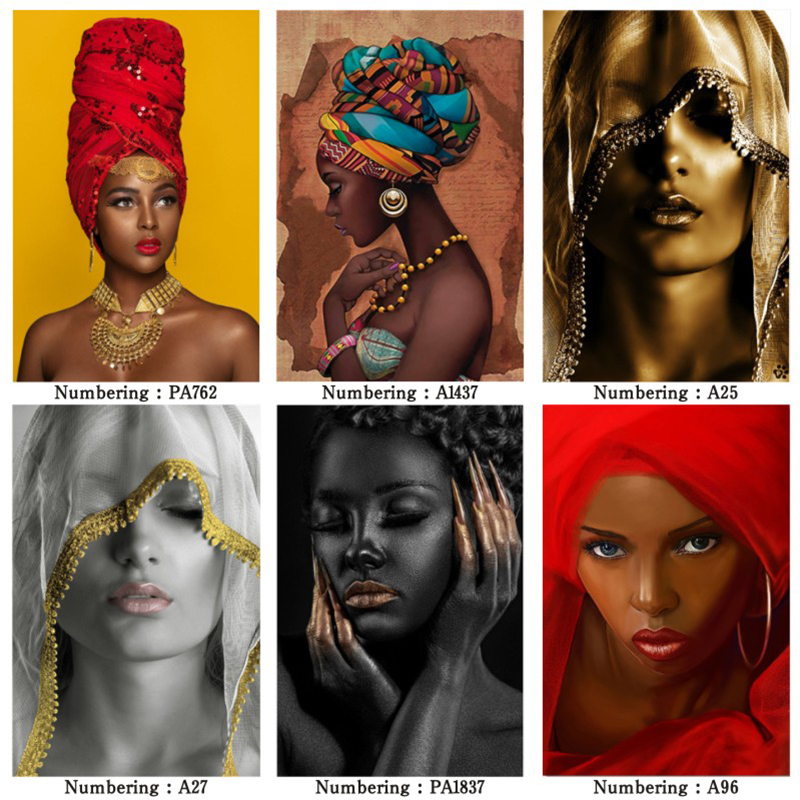 African Art Oil Canvas Gold Woman Scandi Prints - 52