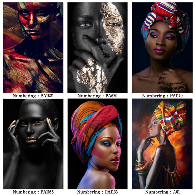 African Art Oil Canvas Gold Woman Scandi Prints - 60