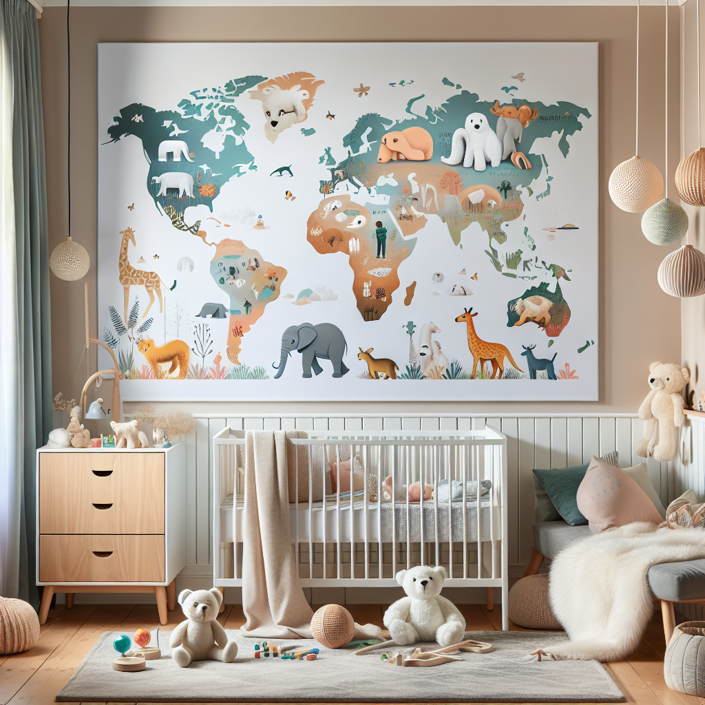 Exploring the Benefits of Scandinavian Nursery Decor with Cute Animal World Map Canvas Art  