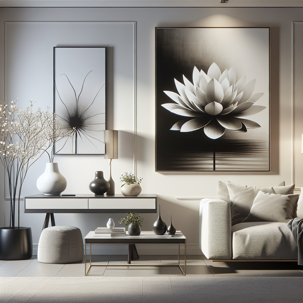 Incorporating Modern Black and White Lotus Flower Wall Art for Contemporary Decor  