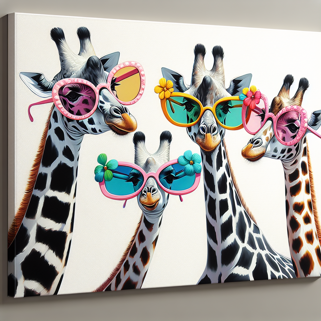 Stylish Canvas Wall Art for Animal Lovers: The Giraffe Family with Sunglasses Stylish Canvas Wall Art for Animal Lovers: The Giraffe Family with Sunglasses