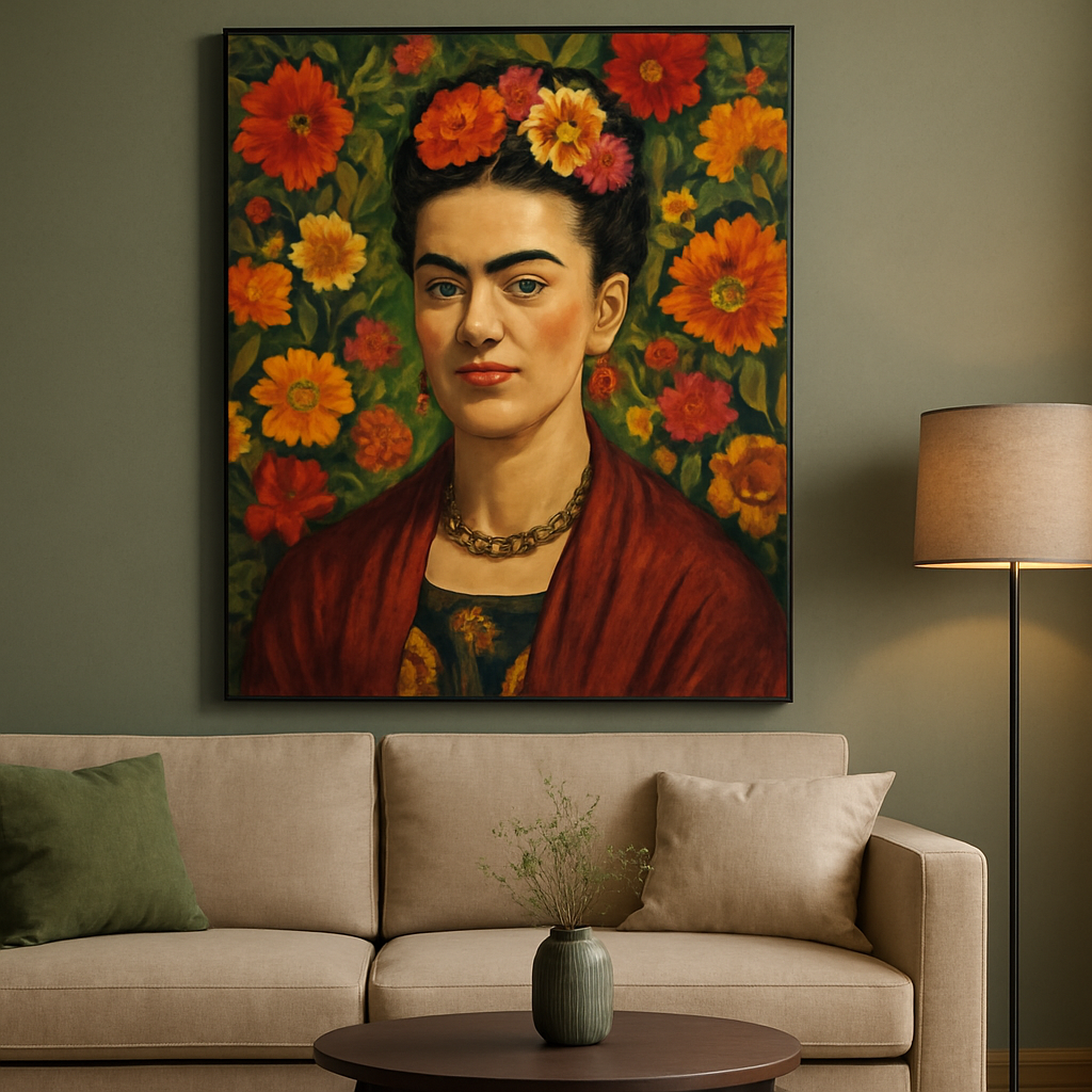 Exploring the Vibrant Colors of Frida Kahlo's Floral-themed Self-portrait Canvas  